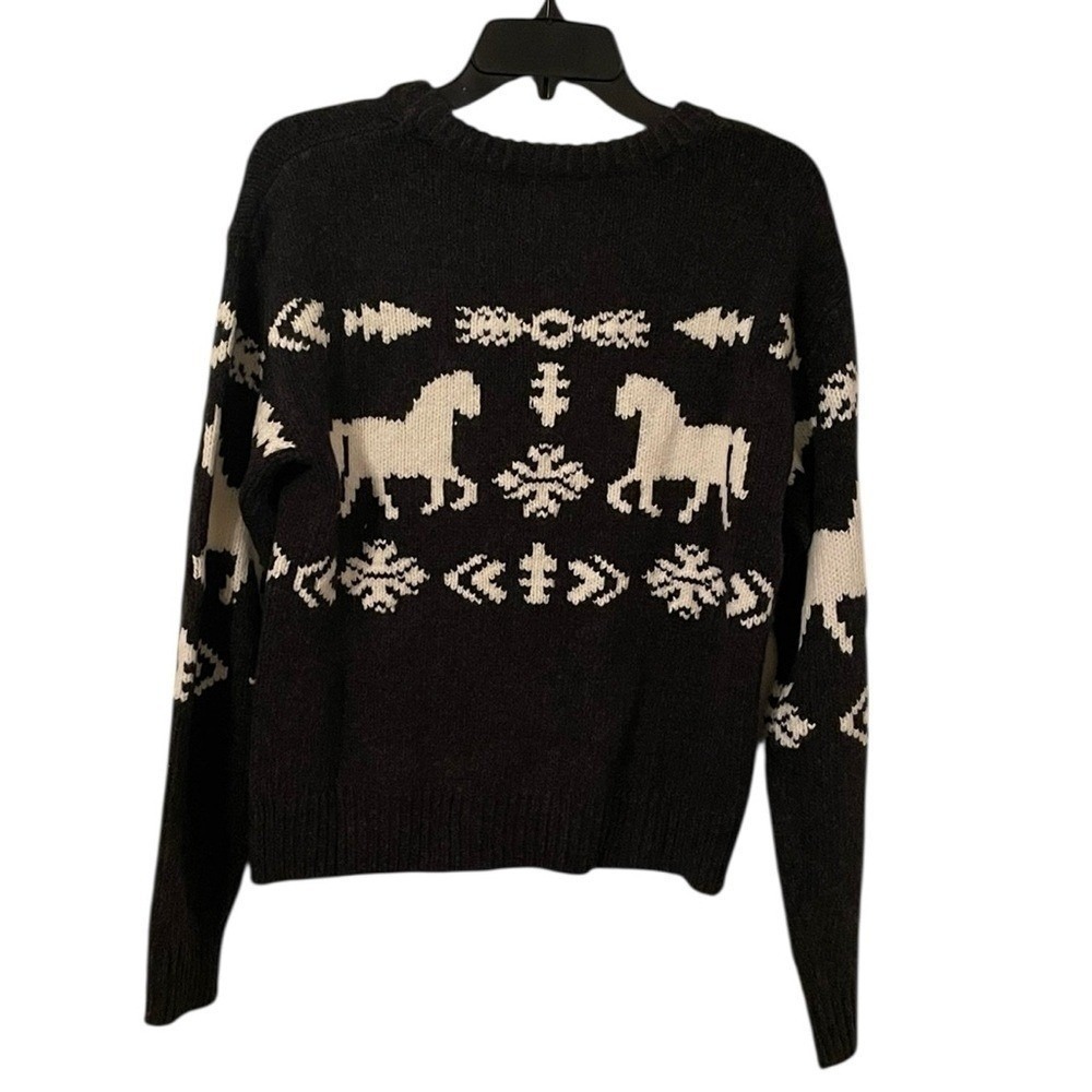Sundance Women's Charcoal Gray White Spirited Horse Fair Isle Sweater Size XS - Picture 6 of 6